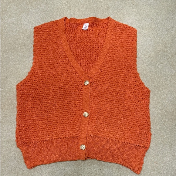 Like Love Sweaters - Orange Knit Button-Up Sweater Vest